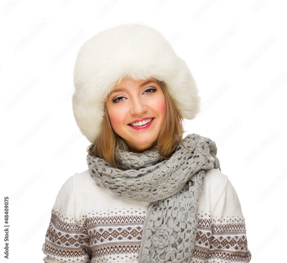 Young smiling girl with fur hat Young smiling girl with fur hat