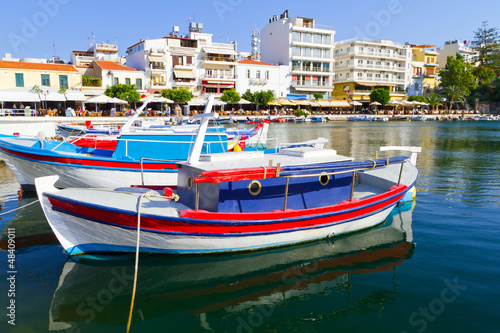 Boats in Agios Nikolaos city on Crete, Greece