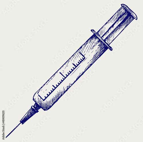 Medical syringe. Doodle style