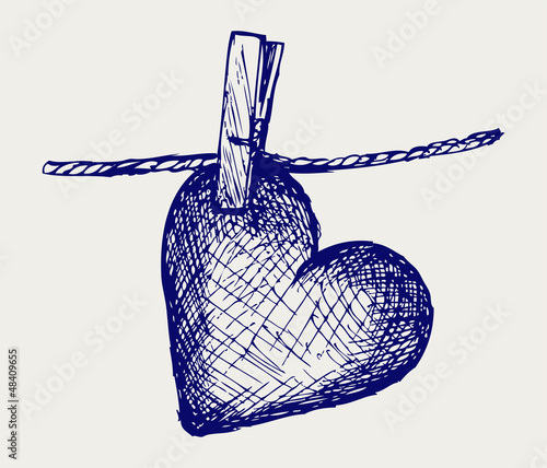 Heart in clothesline. Doodle style