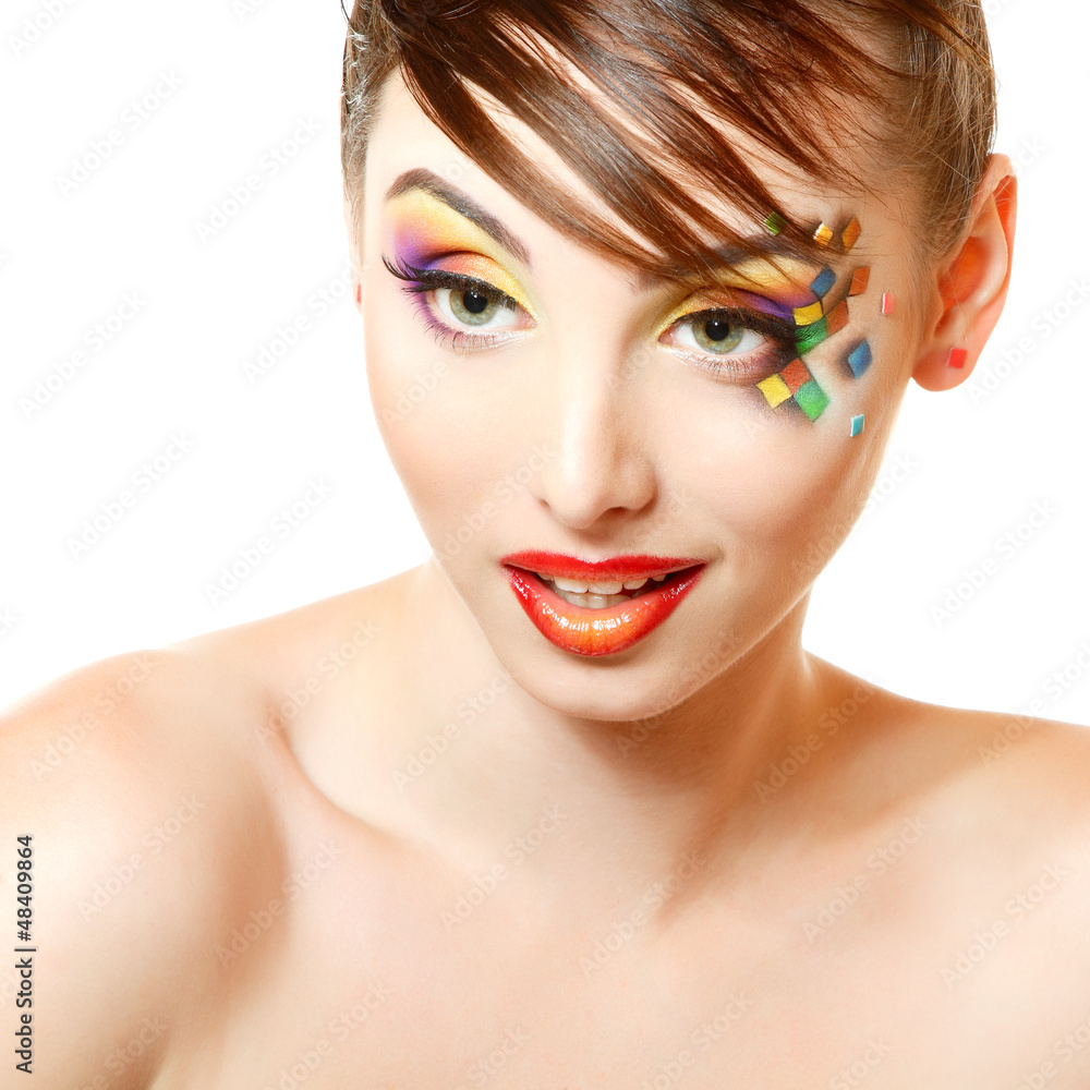 young attractive woman with beautiful art cube abstract make-up young attractive woman with beautiful art cube abstract make-up