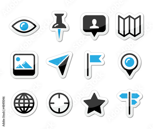 Location map traveling icon set - vector