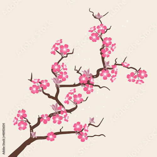Card with stylized cherry blossom flowers.