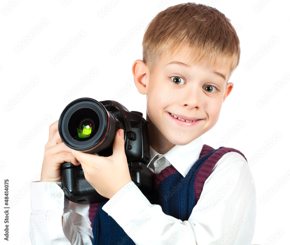 happy Boy is holding camera and taking a photo happy Boy is holding camera and taking a photo