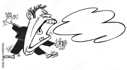 The man in black screaming. caricature