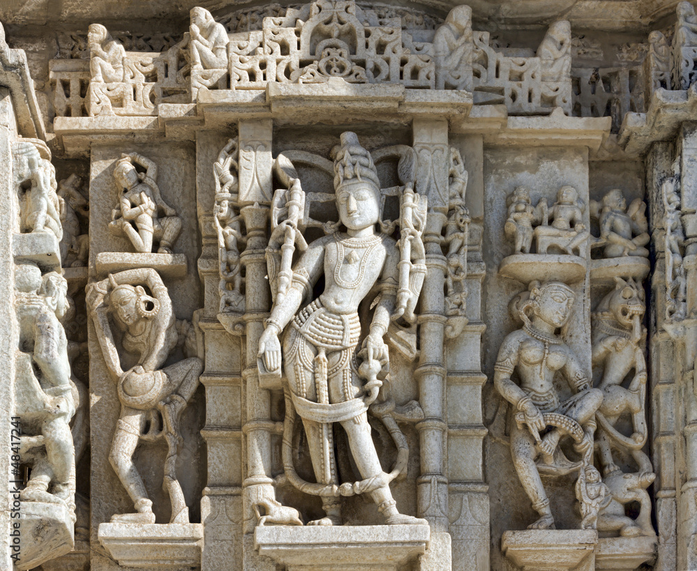 Ancient Sun Temple in Ranakpur. Jain Temple Carving.