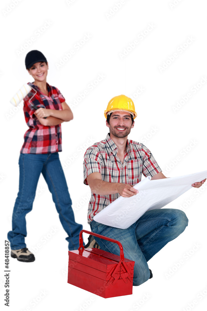 Laborers with a tool box Laborers with a tool box