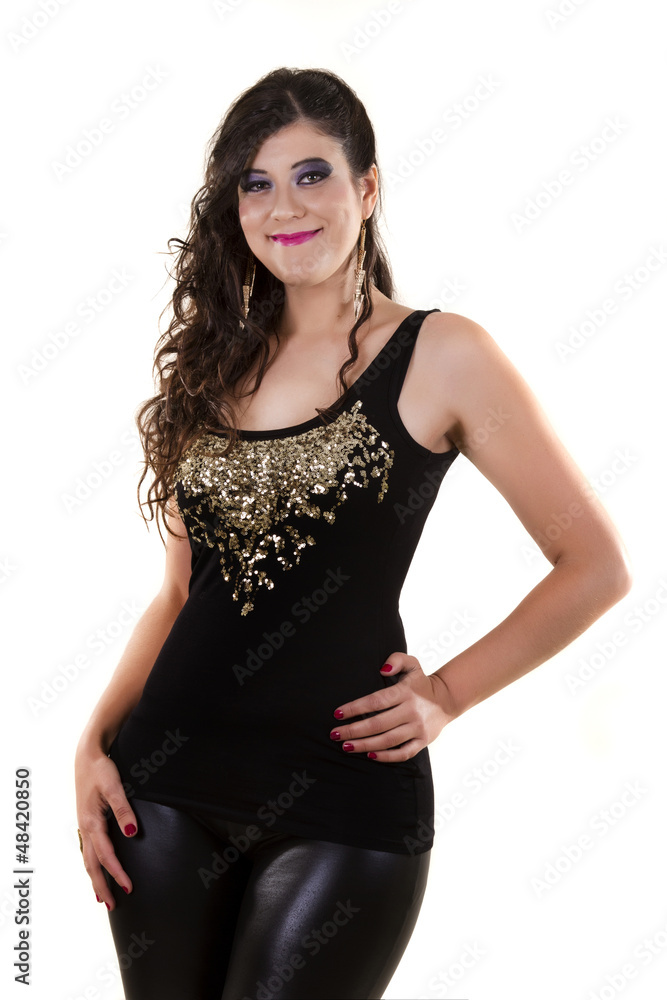 beautiful girl in dark clothes in a white background beautiful girl in dark clothes in a white background