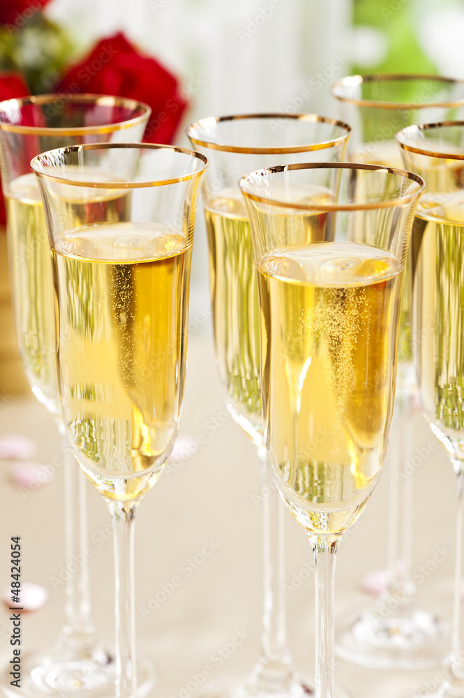 Wedding reception setting with champagne Wedding reception setting with champagne