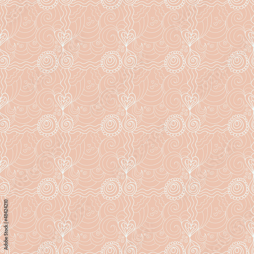 Valentine seamless pattern with hand drawn flowers and waves