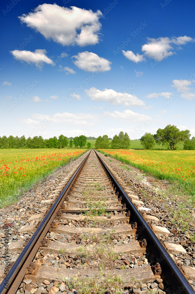railway in spring landscape railway in spring landscape