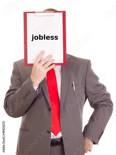 Businessman with clipboard: jobless