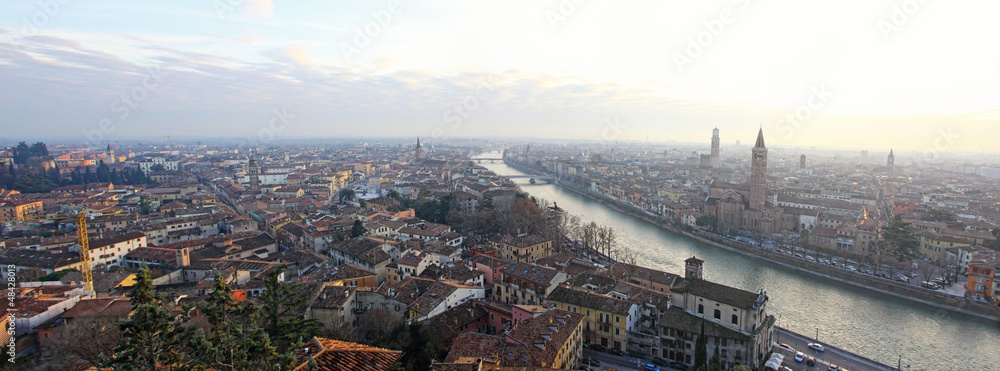 Panoramic view of Verona old town, Italy