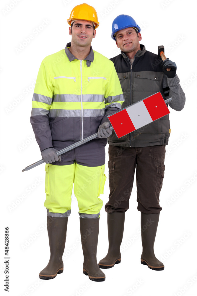 full-length portrait of bricklayer and carpenter full-length portrait of bricklayer and carpenter