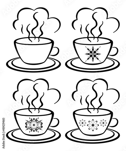 Cups with a floral pattern, outline