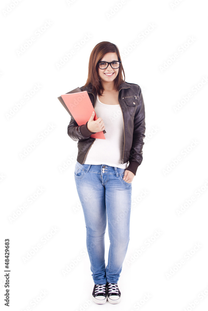 University girl holding books and smiling