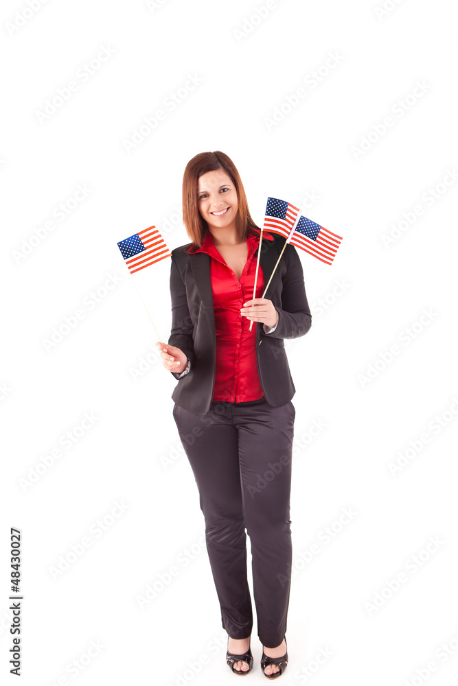 Beautiful woman holding american flag Beautiful woman holding american flag