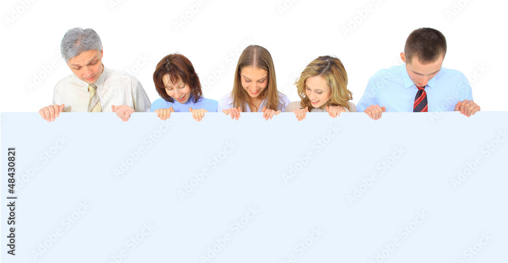 group of business people holding a banner group of business people holding a banner