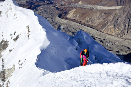 Quadro su tela Climbing Island Peak (Imja Tse) in Nepal. Mount summit.