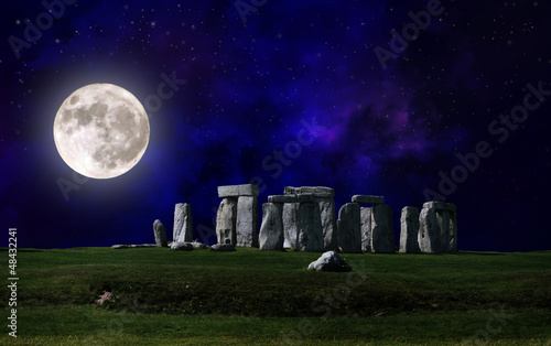 Stonehenge at night with full moon, Druids pilgrimage
