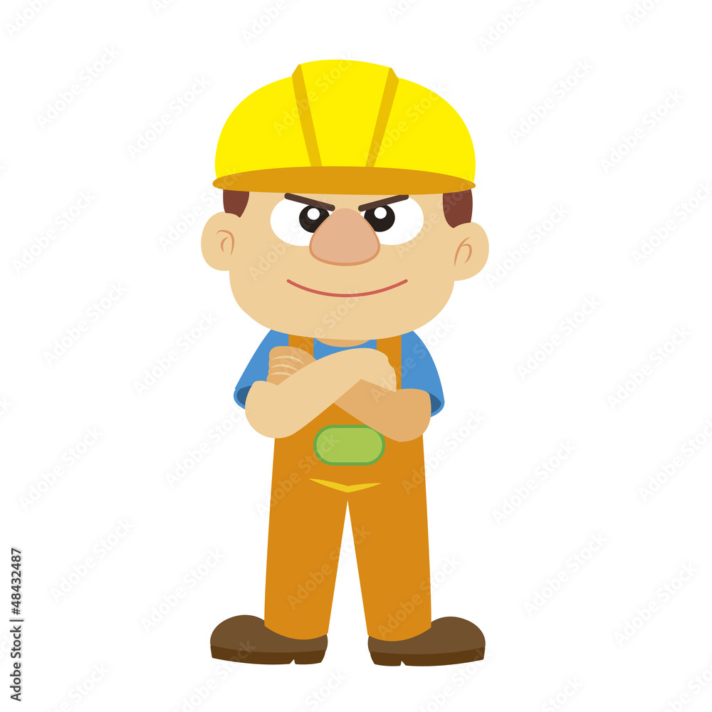 Vector illustration of a builder in yellow helmet