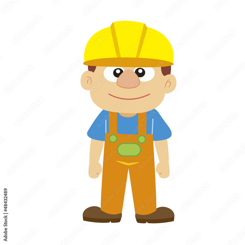 Vector illustration of a builder in yellow helmet