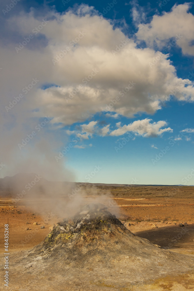 Steaming fumarole in  Namafjall, between the Myvatn lake and Kra