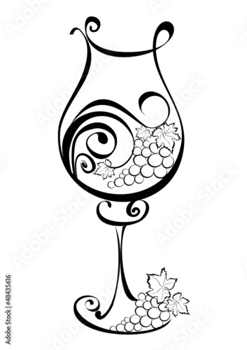 Wineglass with grapevines