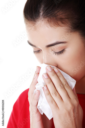 Teen woman with allergy or cold