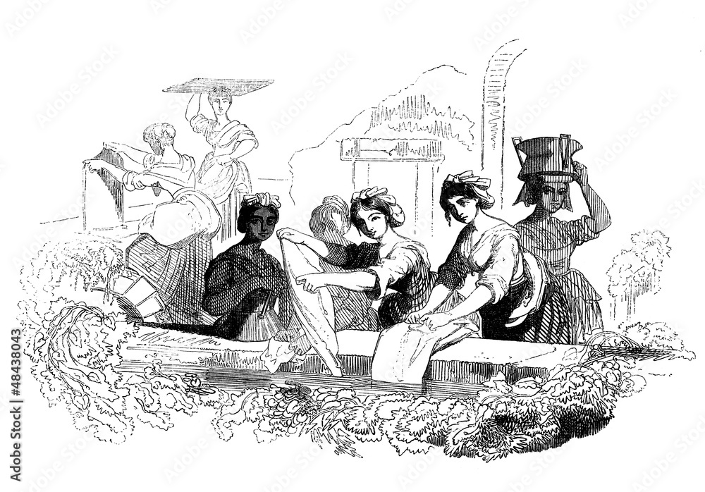 Obraz Traditional Washerwomen - Lavandières - 19th century