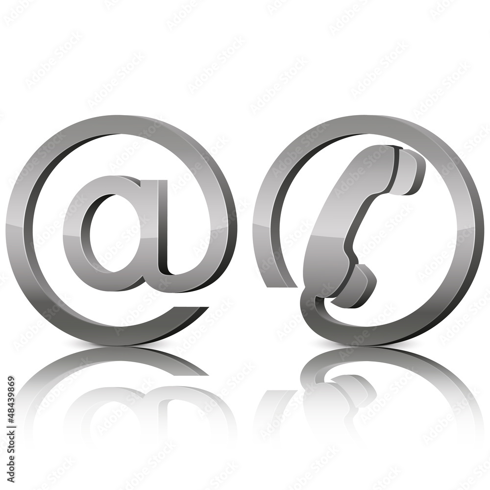Contact 3d silver glossy icons, symbols email and phone Contact 3d silver glossy icons, symbols email and phone