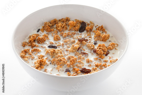 Bowl of muesli with milk