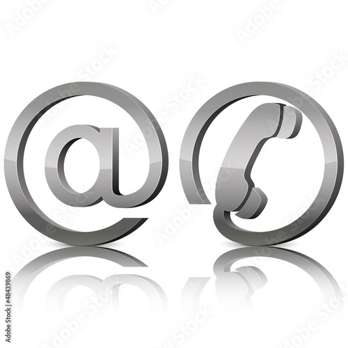Contact 3d silver glossy icons  symbols email and phone