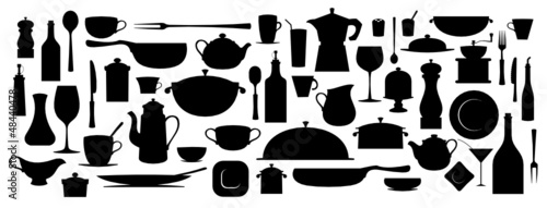 Collection of silhouette kitchen utensil tool.