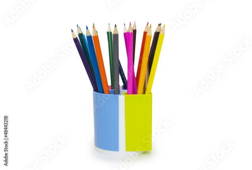 pencils in holder isolated on white background