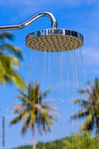 Shower on the background of blue sky at the hotel
