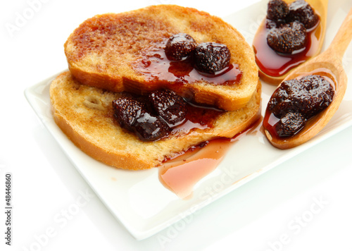 White bread toast with jam, isolated on white