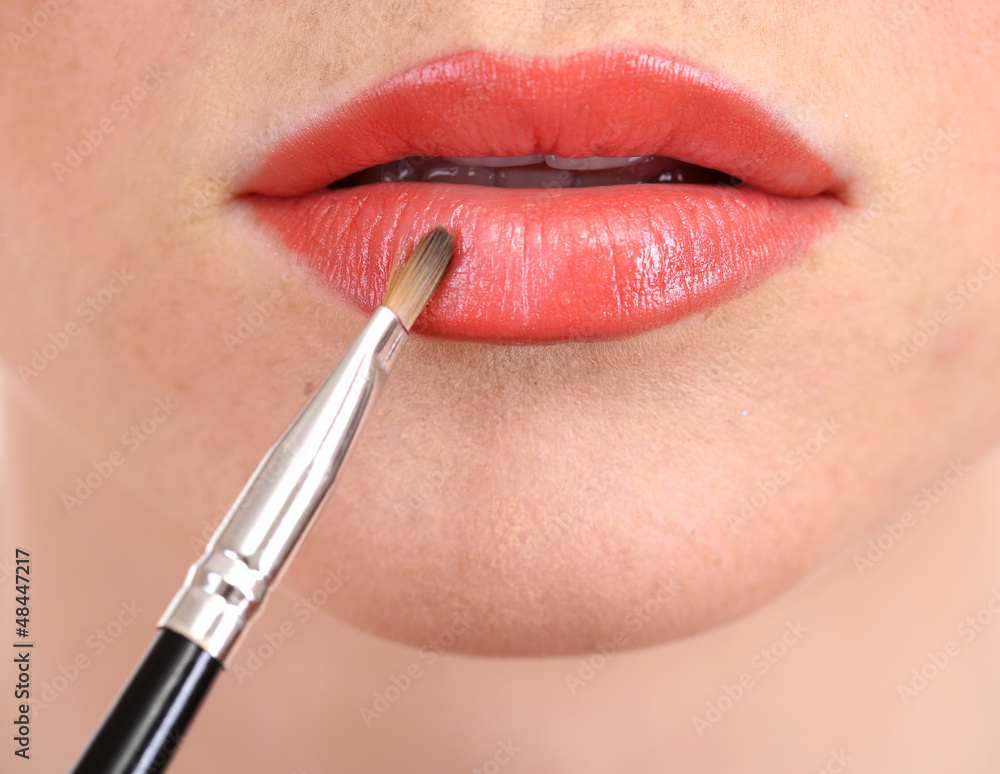 beautiful make up of gloss lips, close up beautiful make up of gloss lips, close up