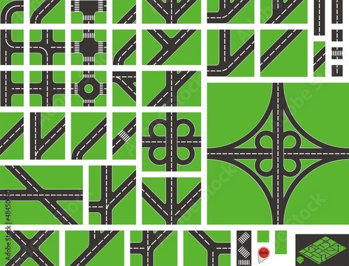 Vector road map elements with an isometric example