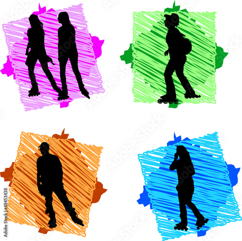 rollerblade silhouettes and backboard - vector