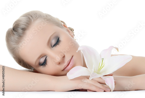 The beautiful woman with lily flower