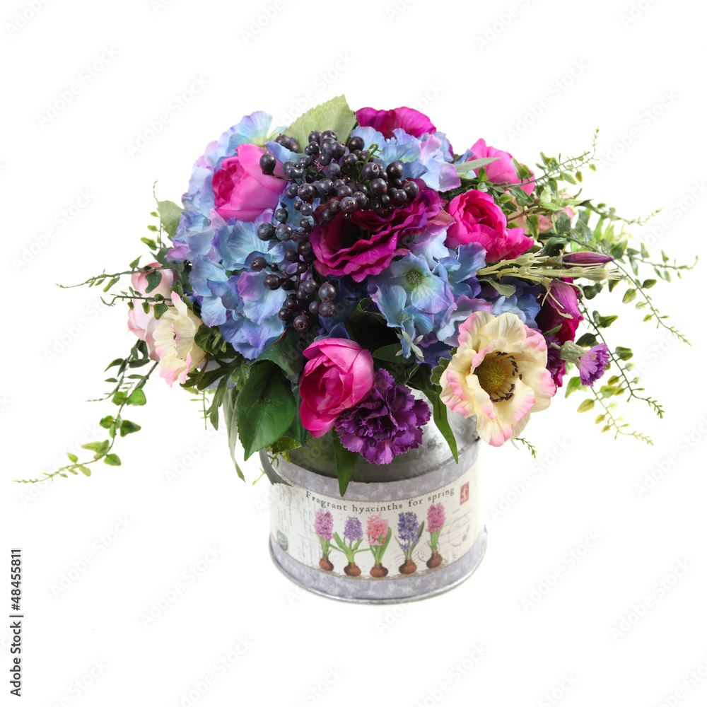 bouquet of artificial flowers on a white background
