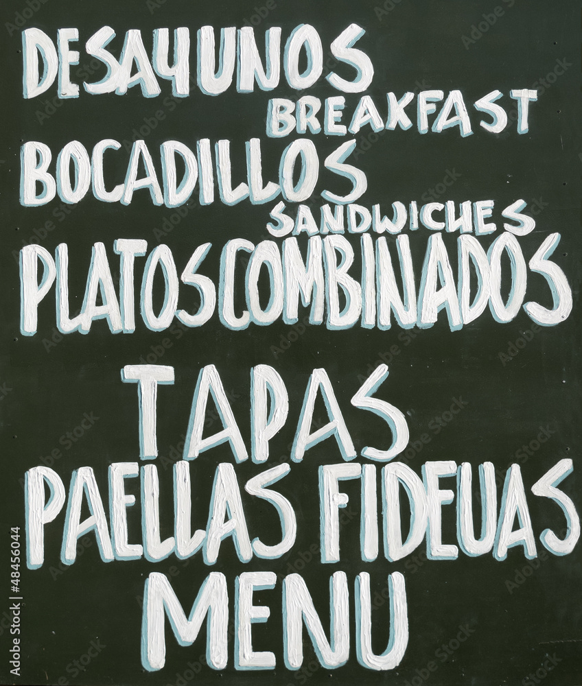 Obraz premium Tapas, Paellas, Menu