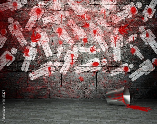 Graffiti wall with war symbol, street background