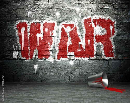 Graffiti wall with war, street background