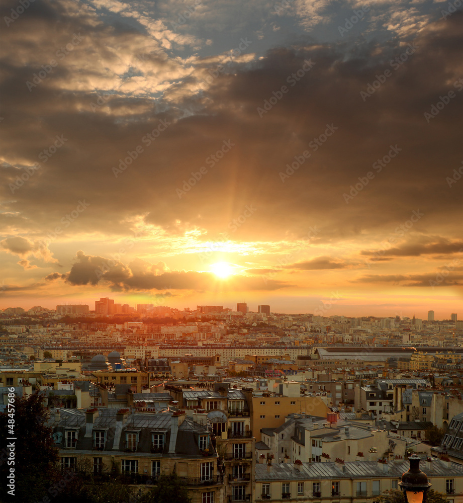 Paris with morning panorama of city, France