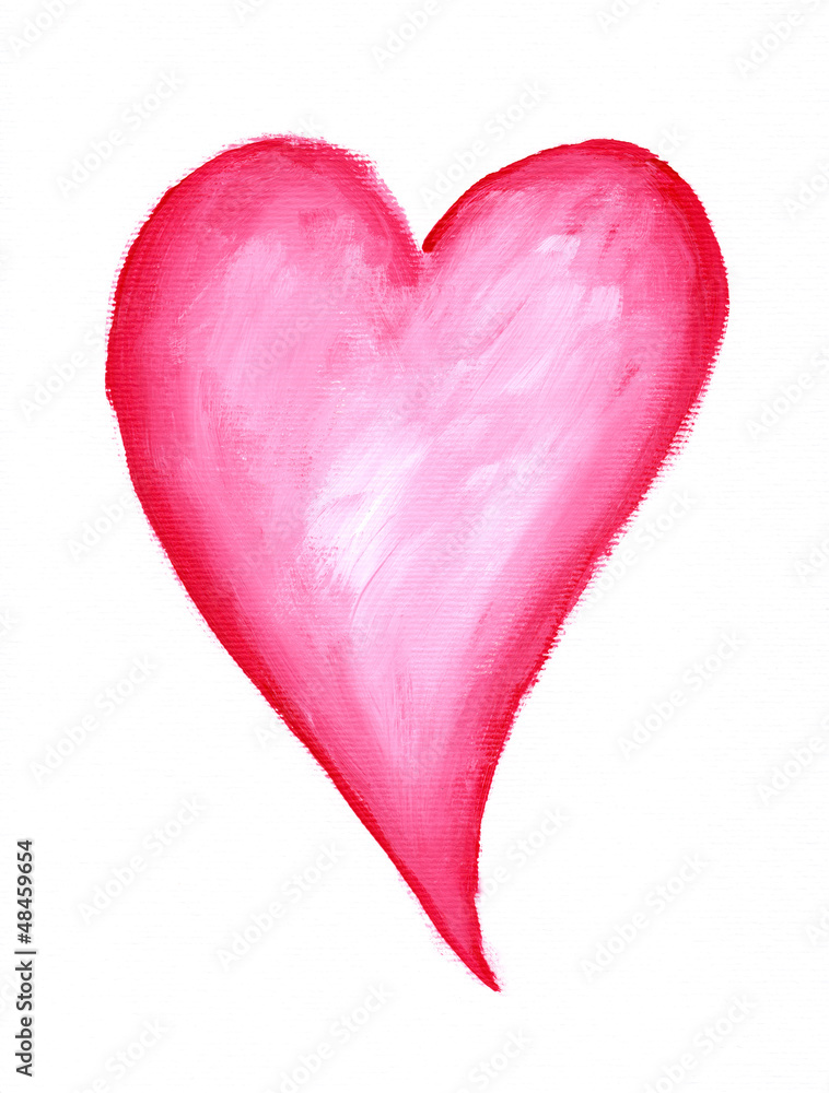 Rotes Herz auf weissem Papier Acryl handgemalt