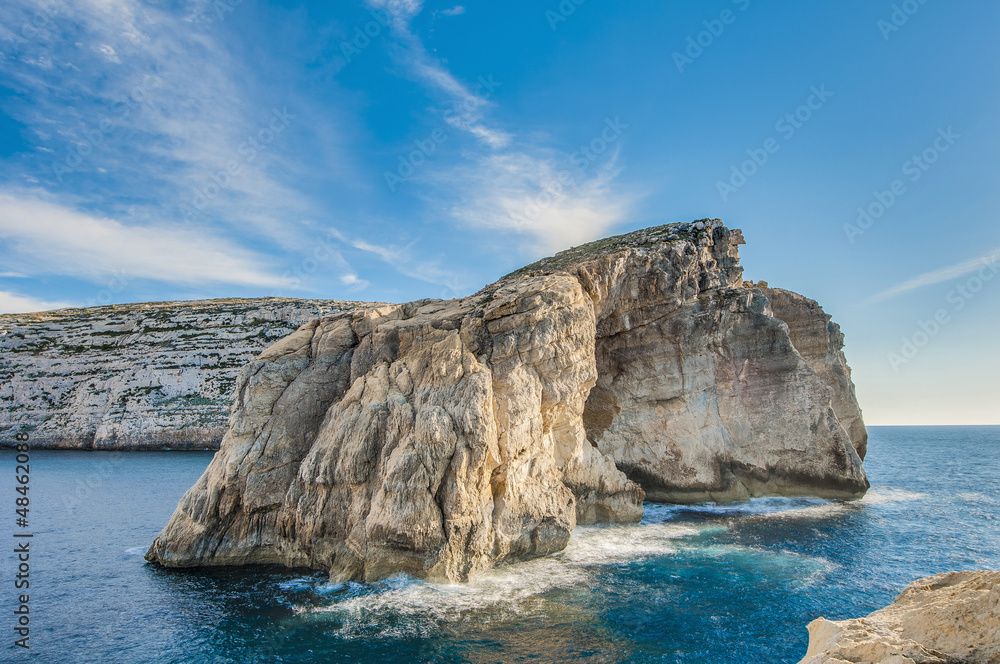 Fungus Rock, on the coast of Gozo, Malta