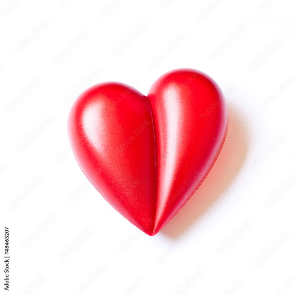 Single red hearts on white background