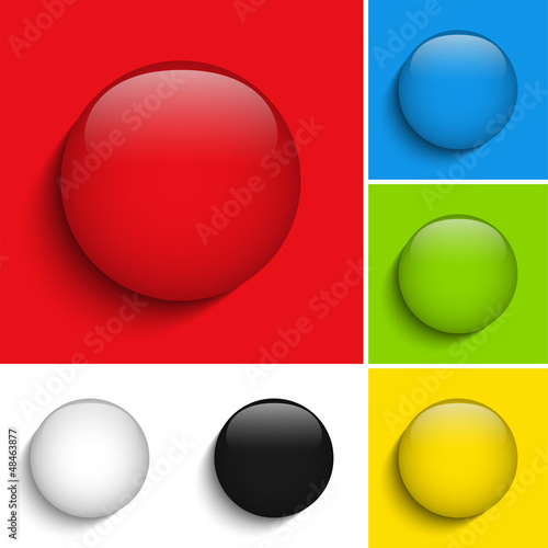 Set of Colorful Glass Circle Shiny Buttons